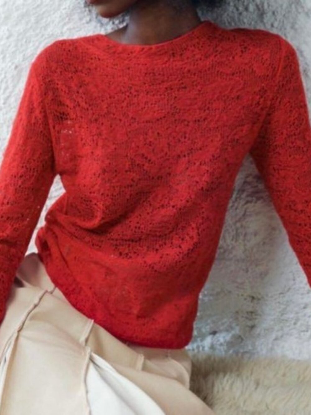 Zara Light Weight Open Knit Sweater Red, M
